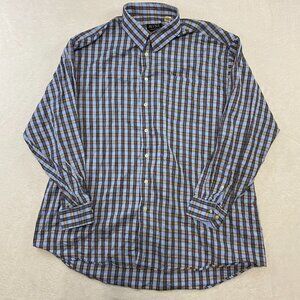 MINE Men’s Long Sleeve Classic Fit Orange Blue Checked Button Down Shirt Sz 2XB